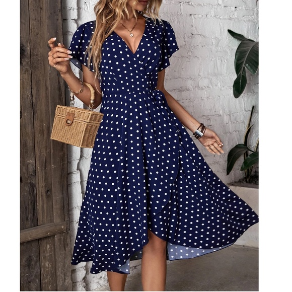 Boho Polka Dot Butterfly Sleeve Wrap Dress - Picture 7 of 8